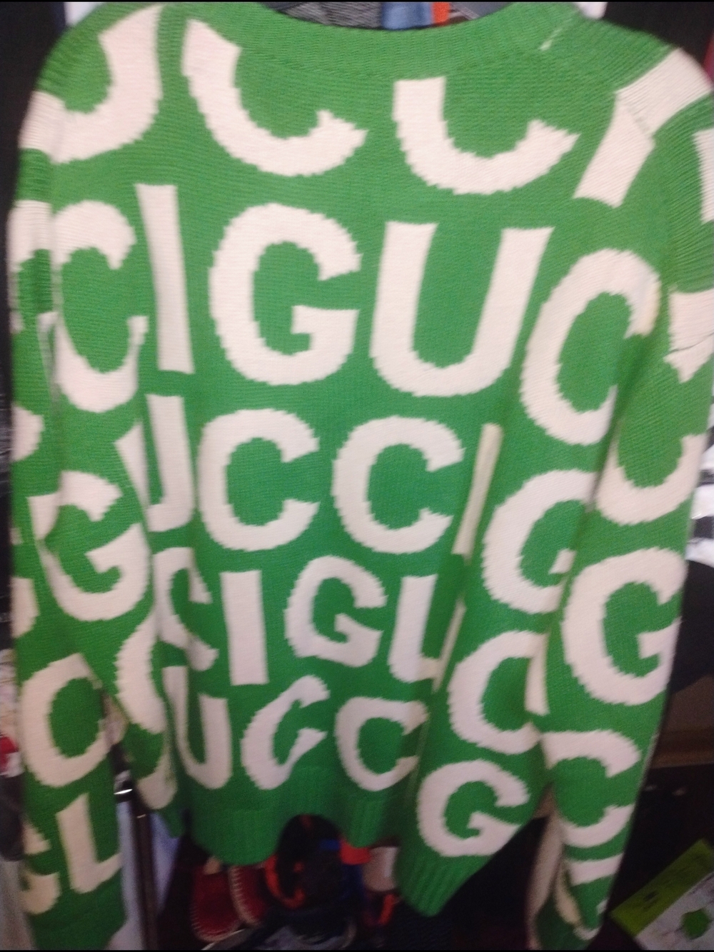 Gucci Green and White Logo Knit Sweater